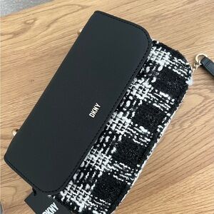 DKNY Black and White Crossbody Bag with Geometric Design